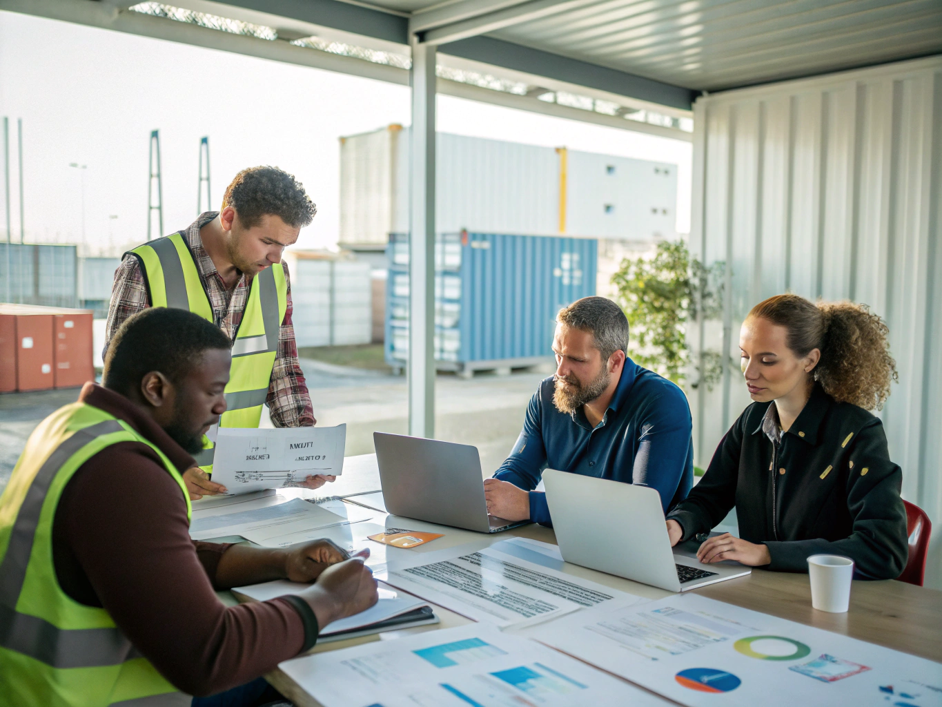 Team von HLS Germany im Gespräch am Arbeitsplatz